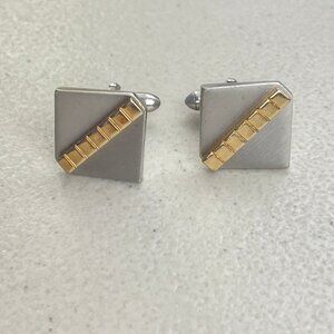 Vintage SWANK Cuff Links 1960s Silver & Gold Tone Metal Square Bar Cufflinks
